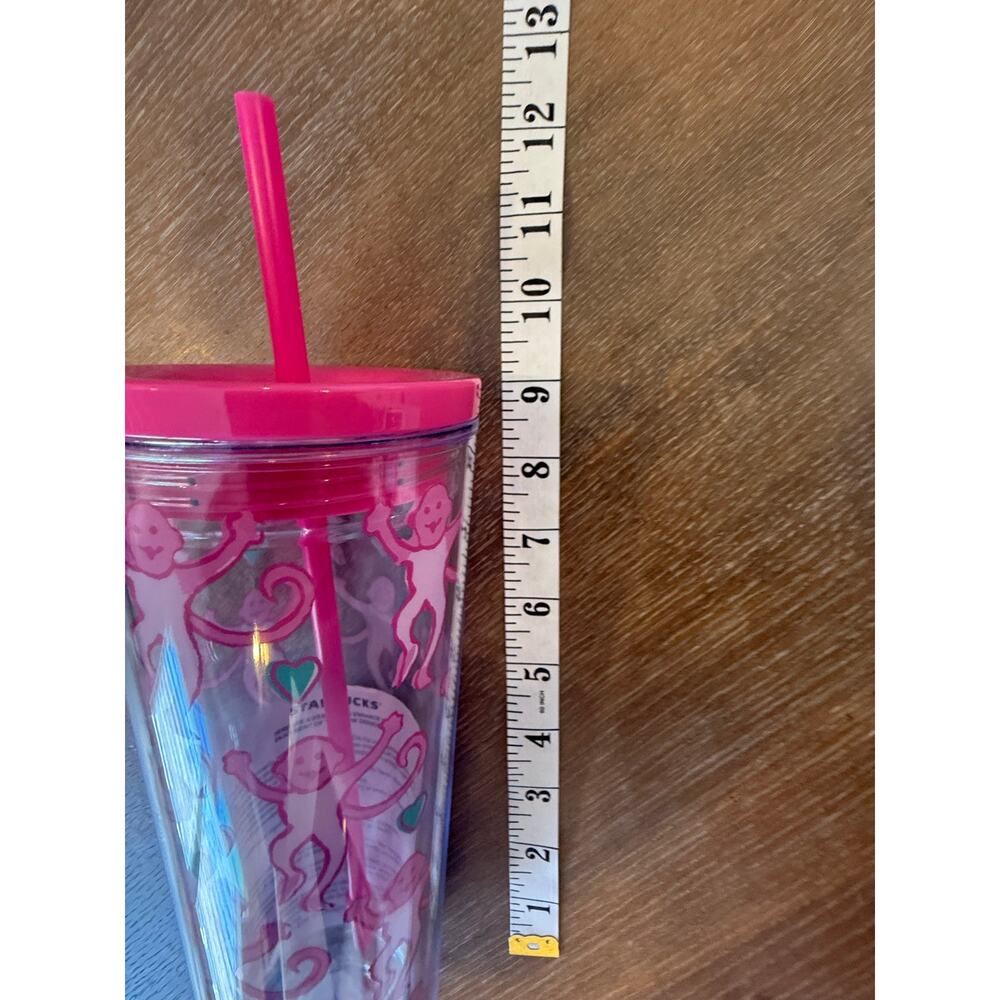 NEW Pink Roller Rabbit X Starbucks Clear 24 oz tumbler w/ Lid Straw - Picture 5 of 5